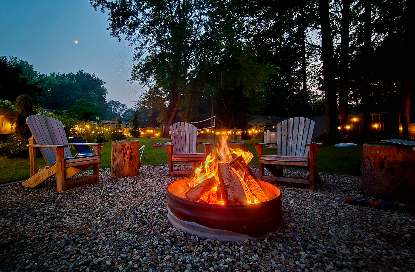 Fire pit glowing at night